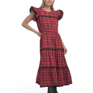 ❤️🖤 Sail to Sable Red Plaid Midi Dress with Black Trim